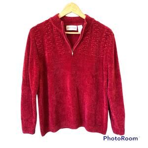 Vintage Alfred Dunner Cableknit Sweater Womens Small 1/4 Zip Grandma Burgundy